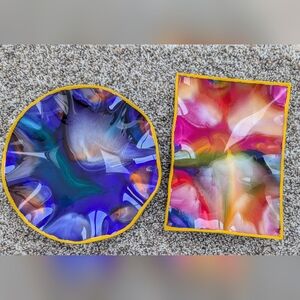 Handmade Mexican Resin Circle & Rectangle Wall Art/Serving Dishes NWOT